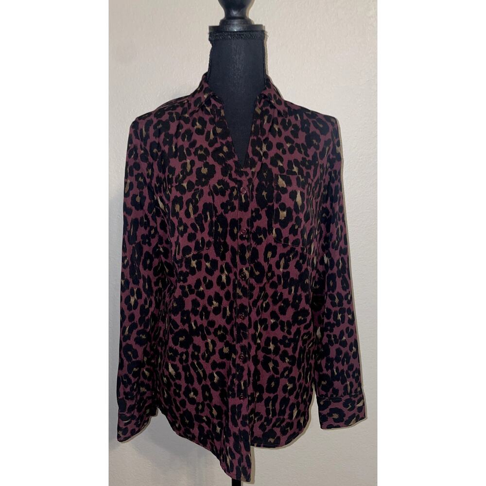 Talbots Leopard Print Button Down Blouse Size M - image 1